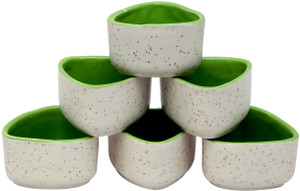 Stonish ceramic/handmade Dip in white and green colour Stoneware Bowl Set