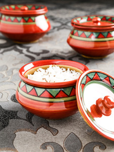 Unravel India Hand Painted stoneware ethnic Handhi set(Set of 3) Stoneware Disposable Bowl Set