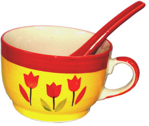 Odisha Bazaar Beautiful Ceramic Soup Bowl & Spoon Ceramic Bowl