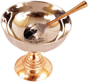 IndianArtVilla Ice Cream Desert Bowl with Spoon Steel, Copper Bowl Set