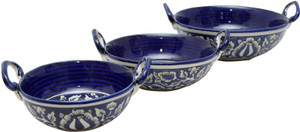 Stonish ceramic/handmade serving kadai in Royal Blue colour in Mughal Pattern Stoneware Bowl Set
