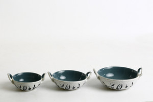 Caffeine Handmade Dual-shade Leaf print Pattern Serving Kadhai Ceramic Bowl Set