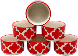 Stonish ceramic/handmade Dip in Red colour with Umrao Pattern Stoneware Bowl Set
