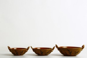 Caffeine Handmade Dual-shade Leaf print Pattern Serving Kadhai Ceramic Bowl Set