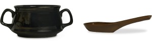 Caffeine Katori Soup With Spoon Ceramic in Mettalic Black Double Handled (Set of 1) Handmade Stoneware Bowl
