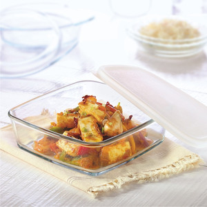 Borosil Square Dish with Lid-500 ml Glass Bowl