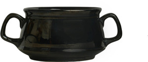 Caffeine Katori With Spoon in Mettalic Black Double Handled (Set of 1) Handmade Stoneware Bowl