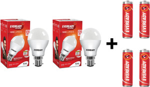 Eveready 10W LED Bulb Pack of 2 with Free 4 Batteries