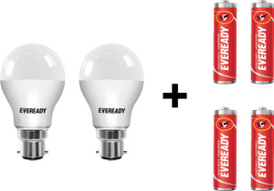 Eveready 7 W LED Bulb Pack of 2 with Free 4 Batteries