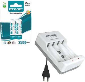 Envie Polo ECR-4 With 2xAA 2500 Ni-MH rechargeable Camera Battery Charger