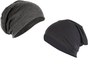 FAS Solid Black & Grey Beanie cap, skull Cap