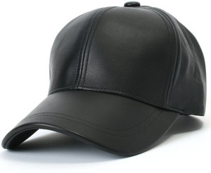 ALAMOS Solid Black Leather Solid Baseball Cap