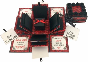 crack of dawn crafts 3 layered romantic explosion box - red roses greeting card(red, black, pack of 1)