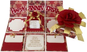 crack of dawn crafts anniversary handmade explosion gift box - red & gold greeting card(rediigold, pack of 1)