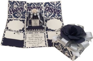 crack of dawn crafts anniversary handmade explosion gift box-navy & silver greeting card(bluesilver, pack of 1)