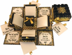 crack of dawn crafts 3 layered romantic explosion box - leopard print greeting card(gold, black, pack of 1)