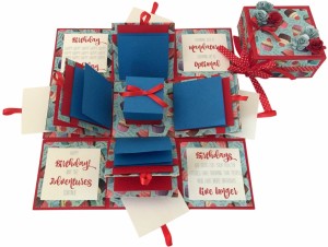crack of dawn crafts 3 layered birthday explosion box - cake slice greeting card(blue, red, pack of 1)