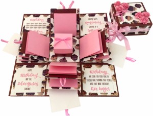 crack of dawn crafts 3 layered birthday explosion box - cupcakes greeting card(pink, brown, pack of 1)