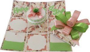 crack of dawn crafts birthday handmade explosion gift box - peach and green greeting card(green, pack of 1)