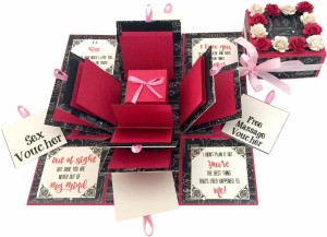 crack of dawn crafts 3 layered romantic explosion box - pink love greeting card(hot pink, black, pack of 1)