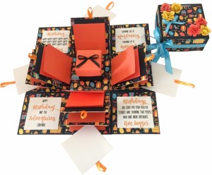 crack of dawn crafts 3 layered birthday explosion box - orange fun greeting card(orange, black, pack of 1)