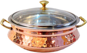 Indian Craft villa Handmade High Quality Stainless Steel Copper Casserole Dish Serving Indian Food Daal Curry Handi Bowl With Glass Lid Capacity 400 ML for use Restaurant Home Garden Hotel Ware Gift Item Casserole