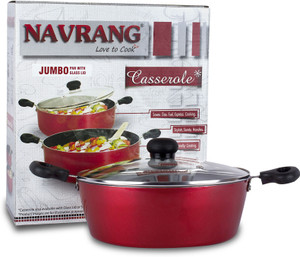 Navrang Cookware 2.5 Liter Jumbo Pan with Glass Lid Casserole