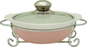 Rosa Italiano GUSTO CERAMIC HANDI (Serving Bowl) With Glass Lid & Chrome Finished Metal Stand Casserole