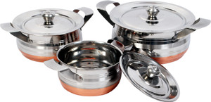 Elegant Copper Base Handi Pack of 3 Casserole Set