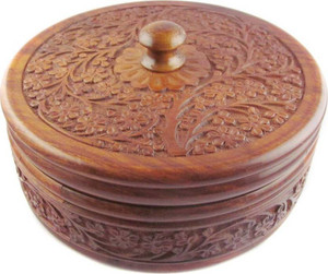 india wooden handicraft craving chapati box Casserole
