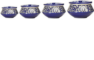 Caffeine Serving Haandi Ceramic in Blue Mughal Combo (1 Large, 1 Medium, 1 Small, 1 extra small) (Set of 4) Casserole Set