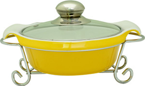 Rosa Italiano GUSTO CERAMIC HANDI (Serving Bowl) With Glass Lid & Chrome Finished Metal Stand Casserole
