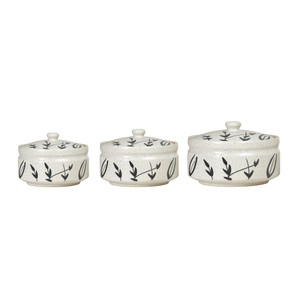 Caffeine Serving Donga Ceramic in White and Black Bamboo Leaf Combo (1 Large, 1 Medium & 1 Small) (Set of 3) Casserole Set