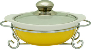 Rosa Italiano GUSTO CERAMIC HANDI (Serving Bowl) With Glass Lid & Chrome Finished Metal Stand Casserole
