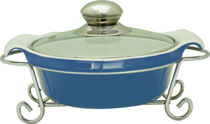 Rosa Italiano GUSTO CERAMIC HANDI (Serving Bowl) With Glass Lid & Chrome Finished Metal Stand Casserole