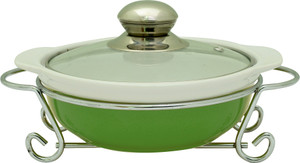 Rosa Italiano GUSTO CERAMIC HANDI (Serving Bowl) With Glass Lid & Chrome Finished Metal Stand Casserole