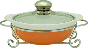 Rosa Italiano GUSTO CERAMIC HANDI (Serving Bowl) With Glass Lid & Chrome Finished Metal Stand Casserole