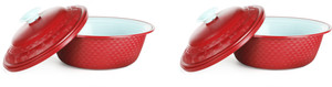 Cutting Edge Carnation Casserole, Set of 2, 1800 ml, Red Pack of 2 Casserole Set