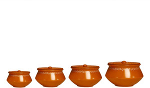 Caffeine Serving Haandi Ceramic in Mud Brown Terracotta Combo (1 Large, 1 Medium, 1 Small, 1 extra small) (Set of 4) Casserole Set