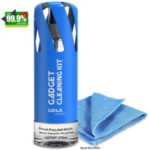 Gizga essentials Professional Cleaning Kit for Cameras and Sensitive Electronics (Includes: PLUSH Micro-Fiber Cloth, 170ML Antibacterial Cleaning Solution) for Computers