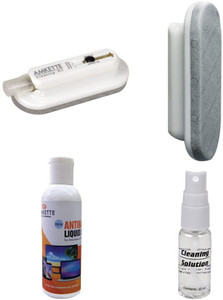 Amkette Ultra Portable Cleaning Kit with Nano Fiber Cloth Brush with Free Additional Antibacterial Liquid Solution (100 ml) for Mobiles, Laptops