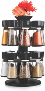 Floraware Black 16-Jar Revolving Spice Rack Masala Box Condiment Set