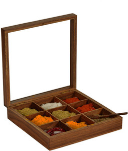 ExclusiveLane Spice Box In Sheesham Wood With Spoon 2 Piece Spice Set