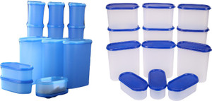 Tallboy Mahaware(micro oven safe) space saver containers Blue & Blue Lid(One+One) - 600 ml, 1200 ml, 1800 ml, 2400 ml Polypropylene Food Storage