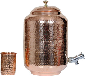 KRISHNA BRASS GALLERY Pure Copper Matka with Glass - 8 L Copper Multi-purpose Storage Container