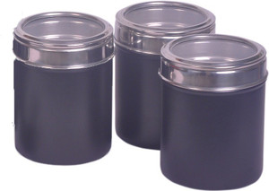 Dynore Set of 3 Black canisters see through lid - 750 ml Stainless Steel Food Storage