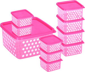 Joyo Fresia Airtight Microwave Safe Multipurpose Storage Container set - 10 pcs (Pink) - 2950 ml Plastic Food Storage
