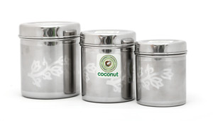 Coconut Floral Deep Dabba Set Of 3 - 3000 ml, 4000 ml, 5000 ml Stainless Steel Food Storage