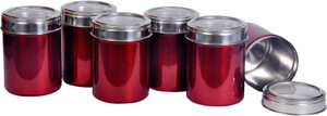 Dynore Set Of 6 Maroon See Through Lid - 1000 ml Stainless Steel Multi-purpose Storage Container