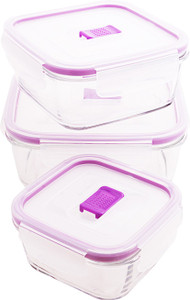 Luminarc Temp SQR Pure Box Purple Color Lid 3 Pcs - 2360 ml Glass Multi-purpose Storage Container